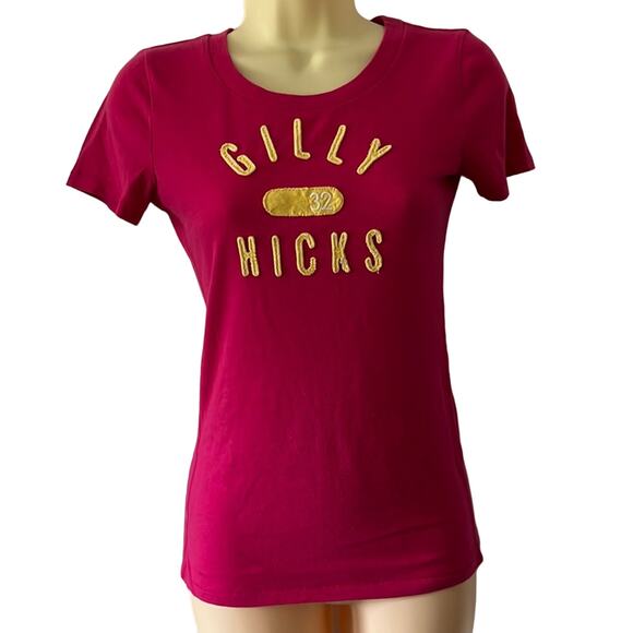 Gilly Hicks Sydney Size S Pink Tee Shirt Applique Lettering - Picture 1 of 9